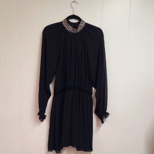 ASOS LBD w/ Sequin and Pearl Neckline Long Sheer Sleeves Midi Sz 12 - Elegant!